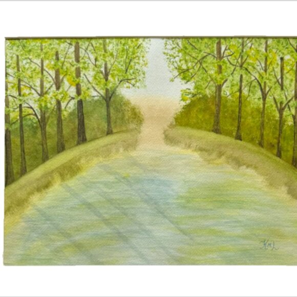 Painting Watercolor Trees Forest Pond Green Blue Original Art 11x14 and 16x20